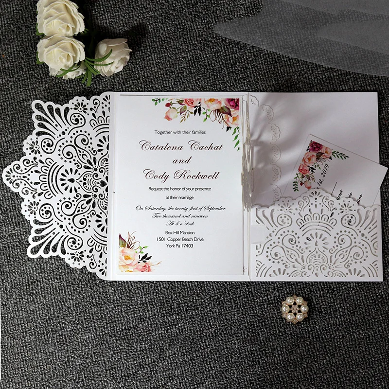 European Laser Cut Wedding Invitations Card 3D Tri-Fold Diamond Ring Engagement Greeting Card 5pcs greeting cards