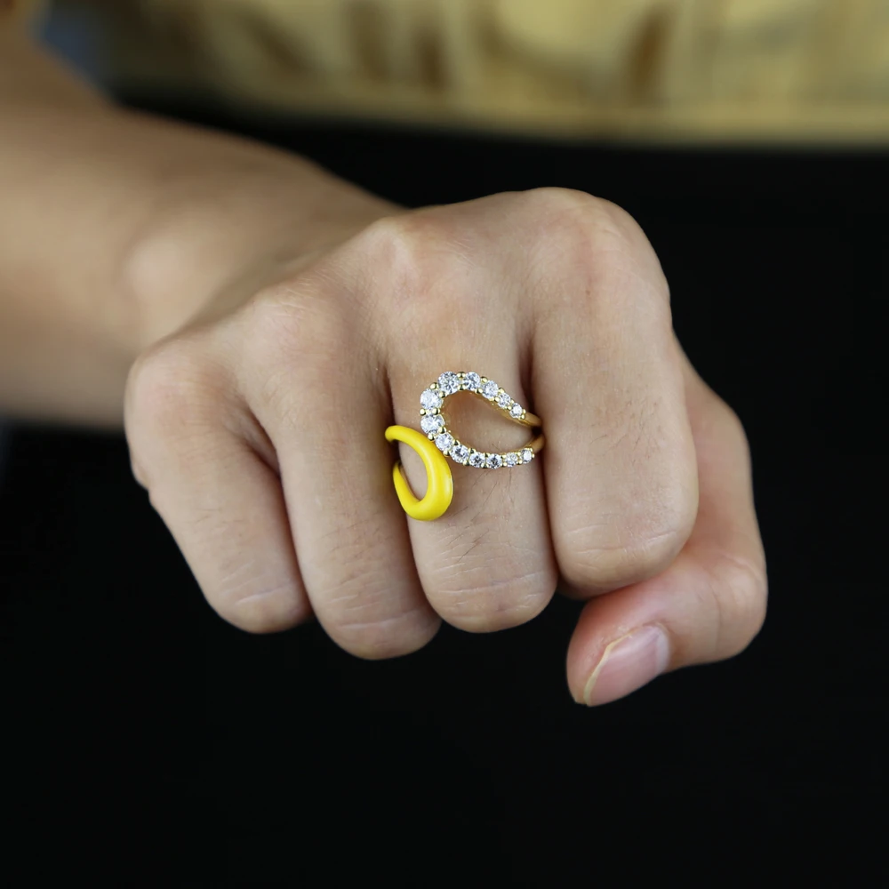 Open adjusted full finger ring for women gold color 5A cubic zirconia Neon enamel band rings