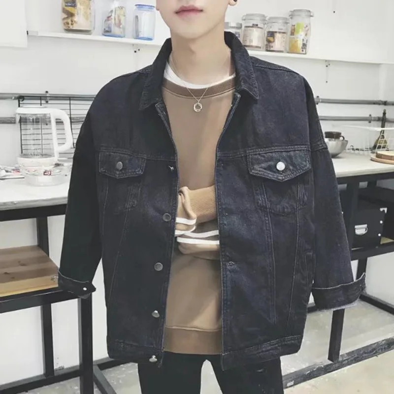 

Spring Autumn 2020 new teenagers denim jacket male Korean trend denim student handsome Harajuku bf wind loose tooling jacket