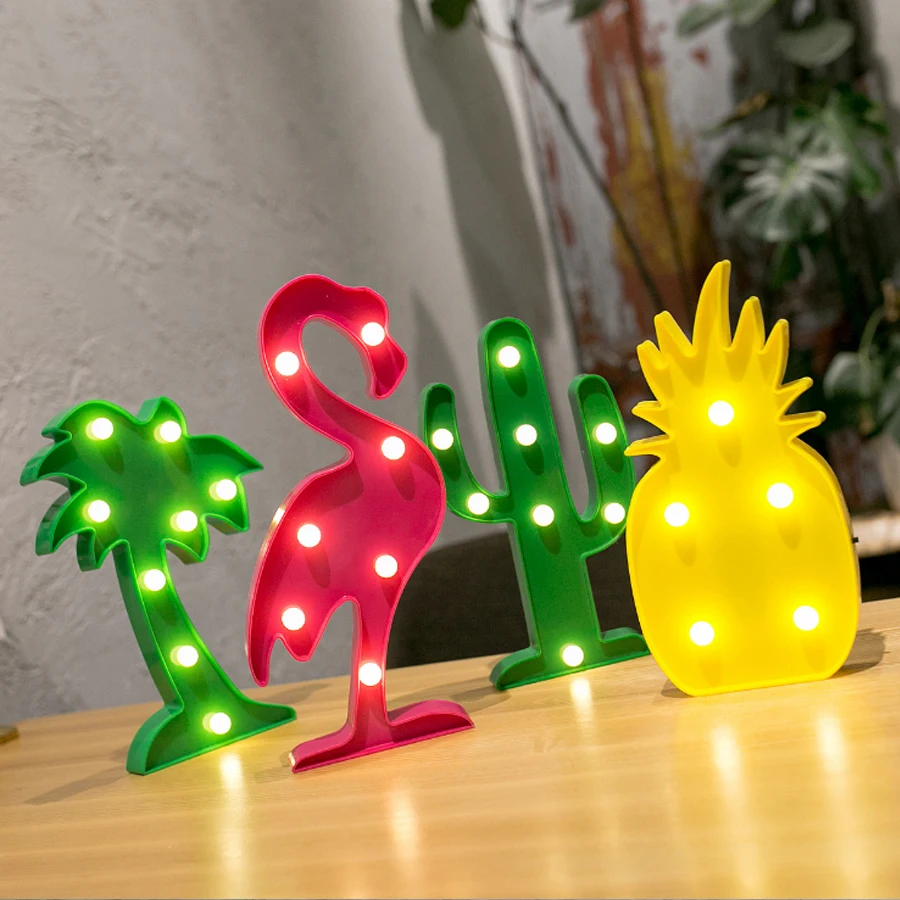 

LED Kid Night Lights Flamingo Unicorn Mini Led Lighting Lamp Pendant Pineapple Cactus Star Luminary Kit Wall Bedroom Decorations
