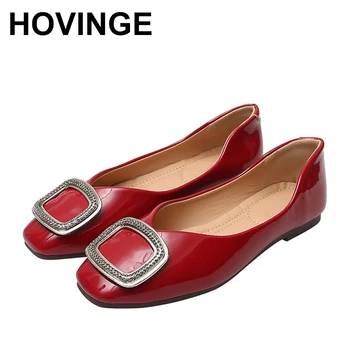 

HOVINGE Single shoes women 2020 spring new flat flat shallow mouth square flat flat heel scoop shoes
