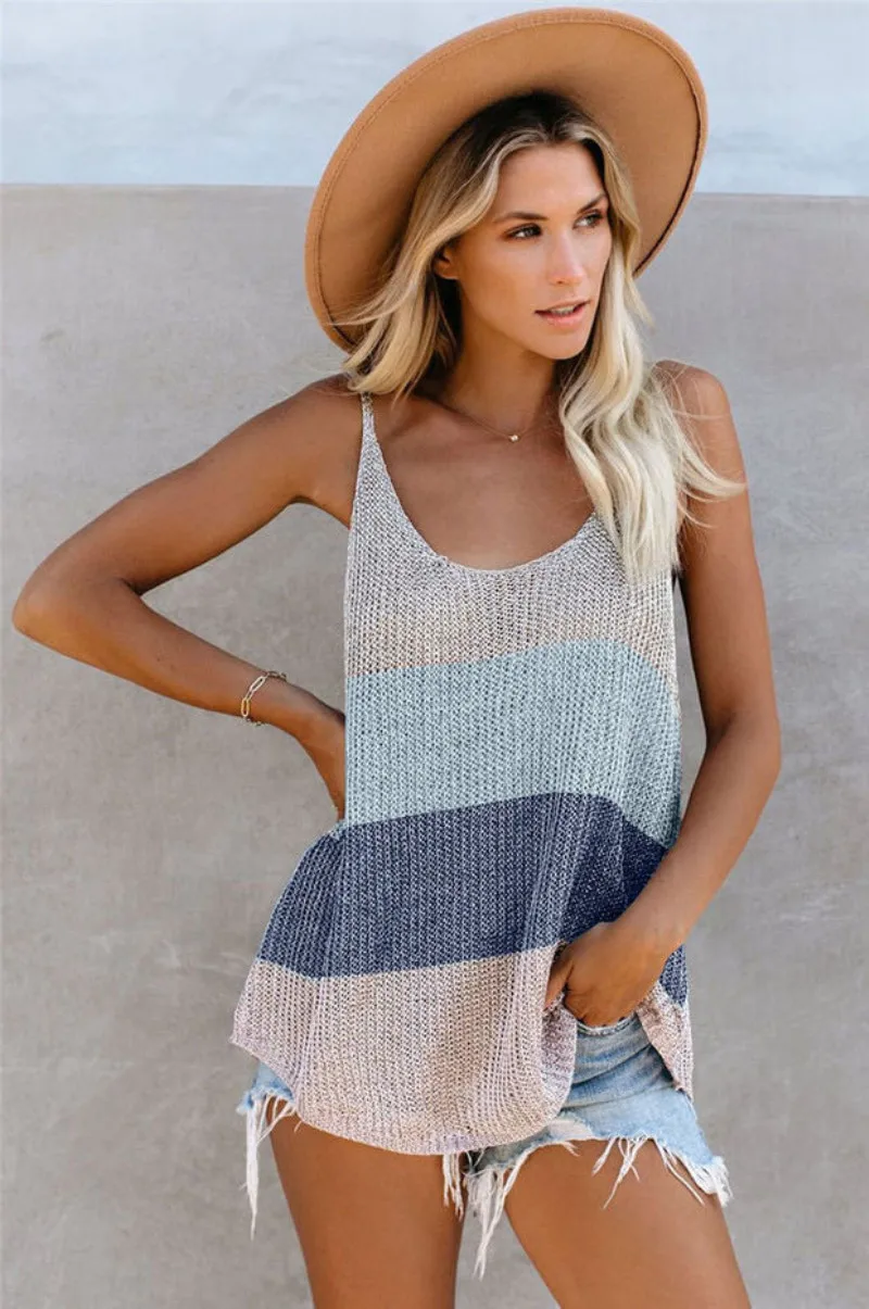 Colisão o Pescoço sem Mangas Sexy Tank Tops Verão Feminino Malha Colete Cor v Pescoço Camis Topos Casual Solto Camisola Tamanho Grande 15 cor colisão o pescoço sem mangas v