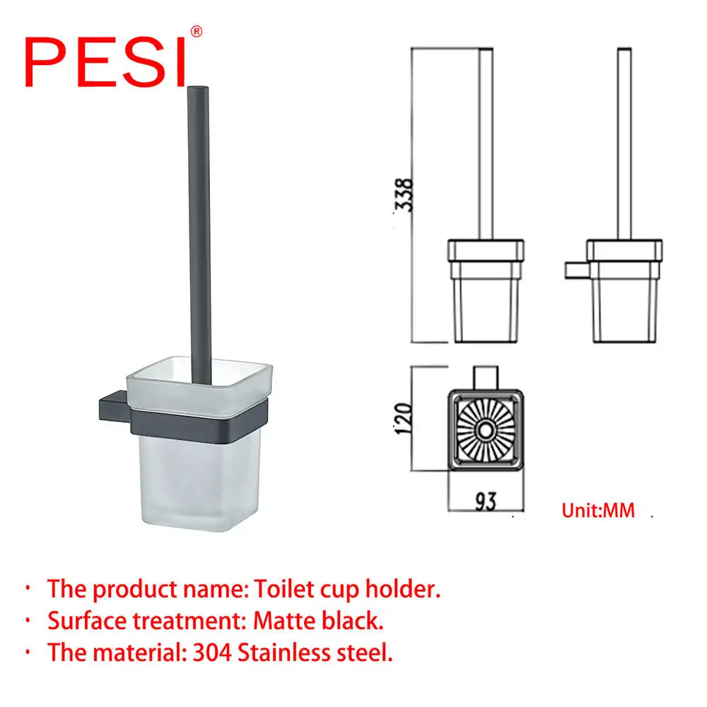 Toilet Brush Holder Аксессуары для ванной комнаты Набор оборудования накидка Халат крюк полотенце кольцевой рейлинг стойка Бар Полка держатель бумаги держатель зубной щетки, матовый черный - Цвет: Toilet Brush Holder