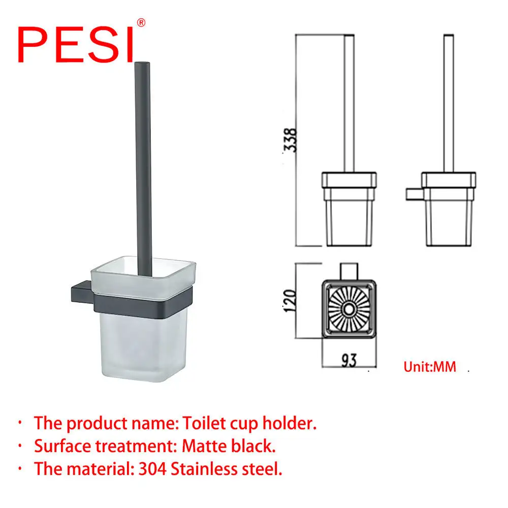 Аксессуары для ванной комнаты Набор оборудования накидка Халат крюк полотенце кольцевой рейлинг стойка Бар Полка держатель бумаги держатель зубной щетки, матовый черный - Цвет: Toilet Brush Holder
