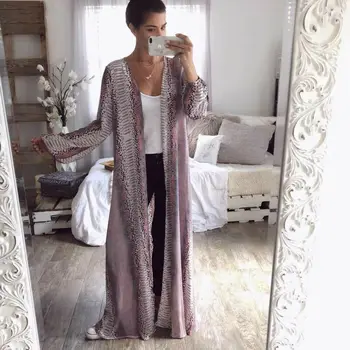 

Womens Long Sleeve Snake Chiffon Cardigan Loose Boho Outwear Jacket Coat Tops Floral Kimono Long Tops Boho Print Beach Swimwear