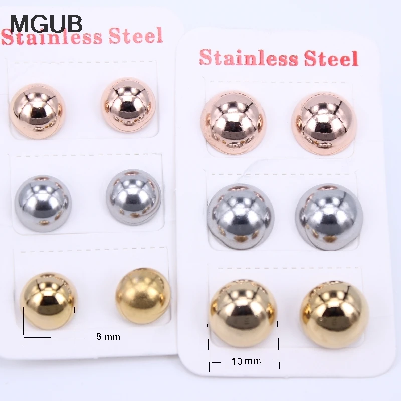 10mm three-color earrings three pairs of a set of sale of stainless steel popular earrings popular men and women wear LH282