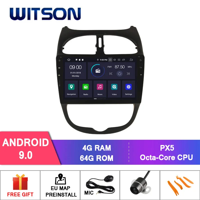 

WITSON Android 9.0 IPS HD Screen for PEUGEOT 206 CAR RADIO 4GB RAM+64GB FLASH 8 Octa Core AUTO STEREO GPS+DVR/WIFI+DSP+DAB