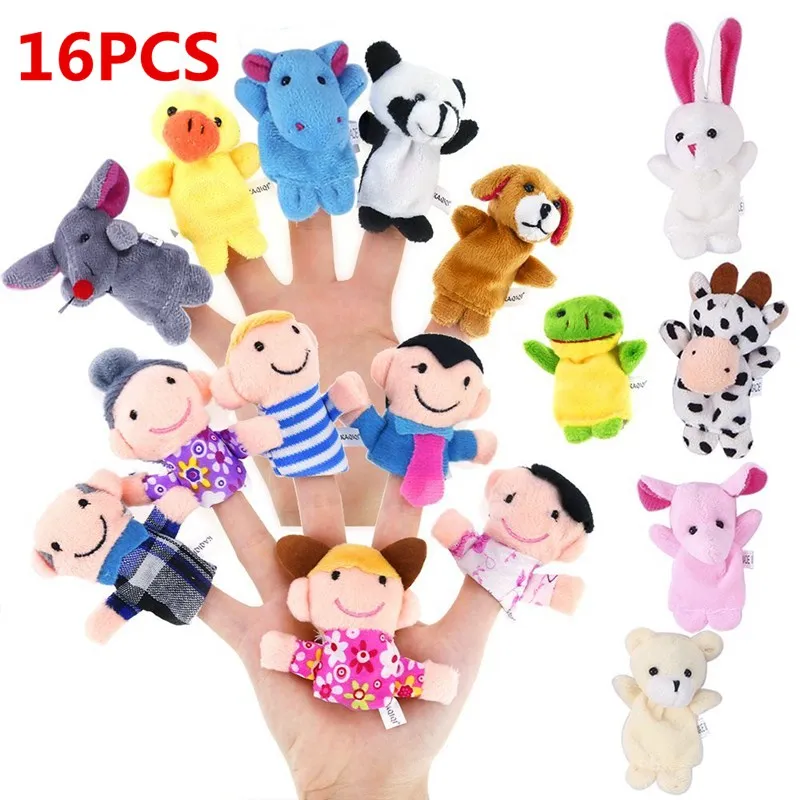 

Free Shipping high quality Baby toy 16pcs Animal Finger Puppet Plush Toys Cartoon Biological Child Baby For Birthday Gift