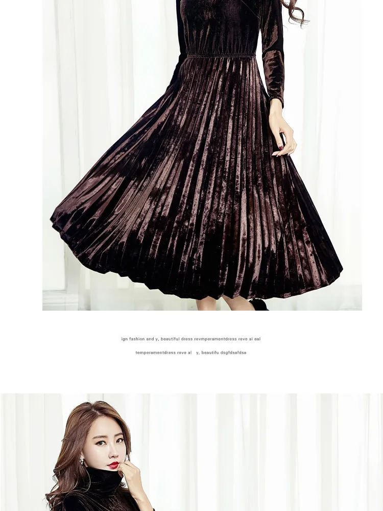 Новое Стильное приталенное Золотое бархатное платье в Корейском стиле осенне-зимнее бархатное платье средней длины с длинными рукавами