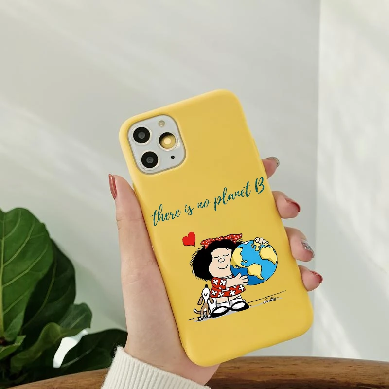 Argentina Quino Mafalda Girl Classic Image Soft Yellow Phone Case for iPhone 12 Mini 11 Pro SE2020 XS X XR Max 8 7 6S 6 Plus iphone 8 plus waterproof case