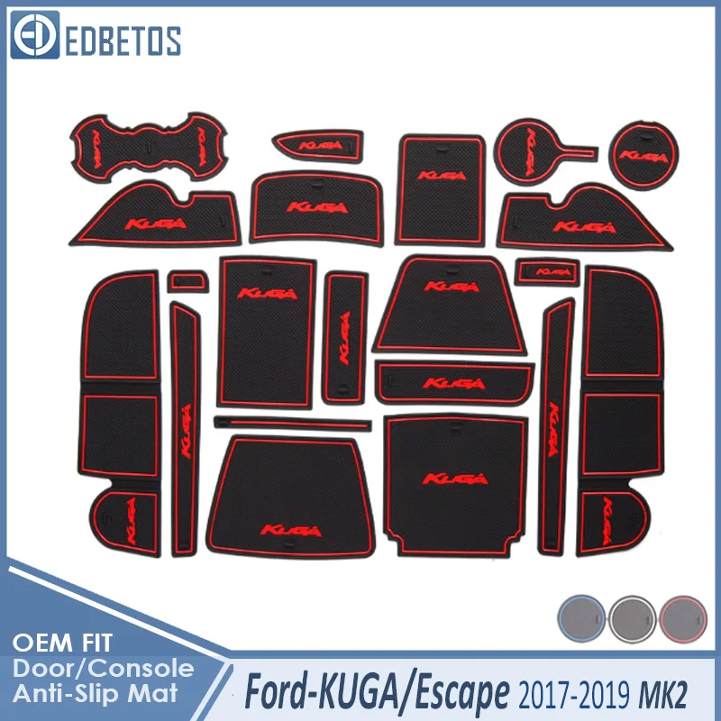 Грязный коврик для Ford KUGA Ford Escape MK2 подтяжка лица C520 аксессуары двери паз ворота слот подставка противоскользящая - Название цвета: KUGA 17-19 Red