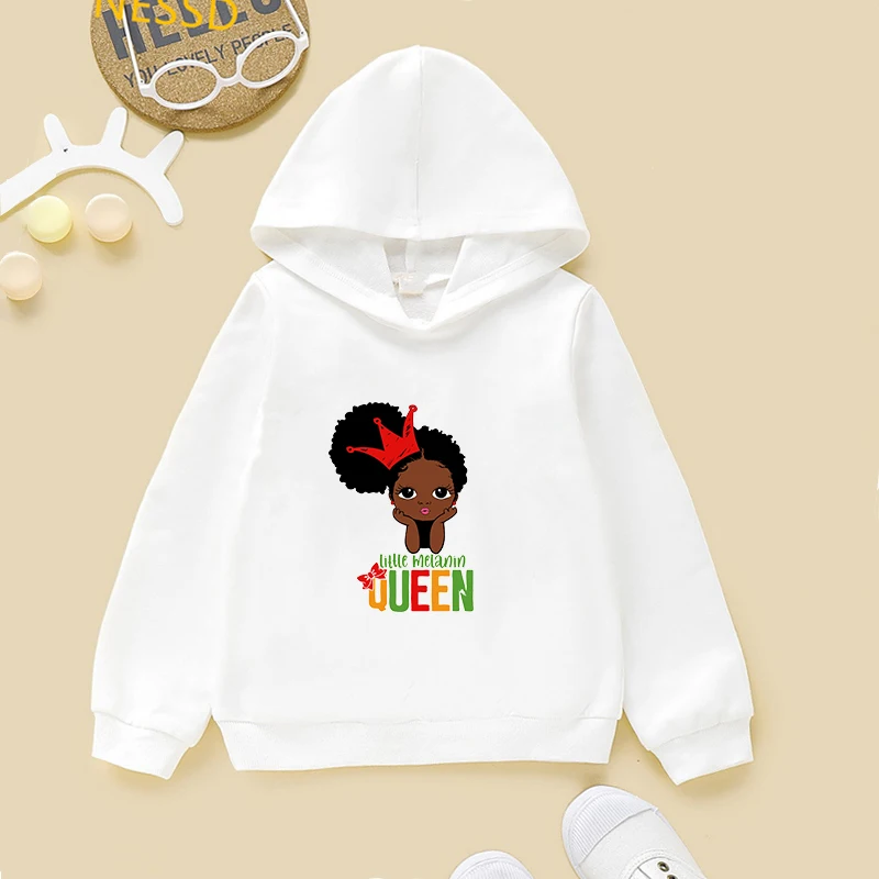 

Afro Puff Pair Little Melanin Queen With Crown Print Child Hoodie Black Girl Tops Kids Long-sleeved Sweatshirt Peekaboo Clothes