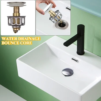 

Copper Bouncing Core Filter Cover with Basket Shower Floor Drain Bathroom Plug Trap Hair Catcher Basin Faucet Accessories