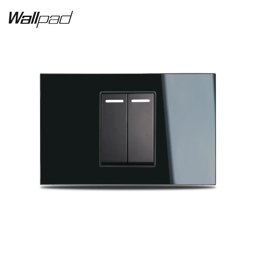 Высветильник ель света AU US, черный, 2 клавиши вкл/выкл, панель L3 Temepred, стеклянная панель 118*75 мм, 2 кнопки, 1 2 канала, Настенные переключатели для лестницы