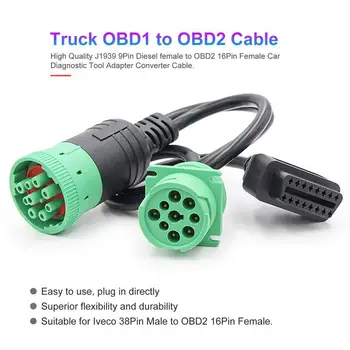 

Truck OBD1 to OBD2 Cable High Quality Adapter Converter Cable J1939 9Pin Male Car Diagnostic Tool to OBD2 16Pin Male