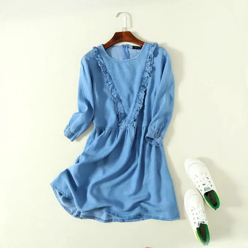 

WOMEN'S Dress Tencel Cowboy Three-quarter-length Sleeve Dress