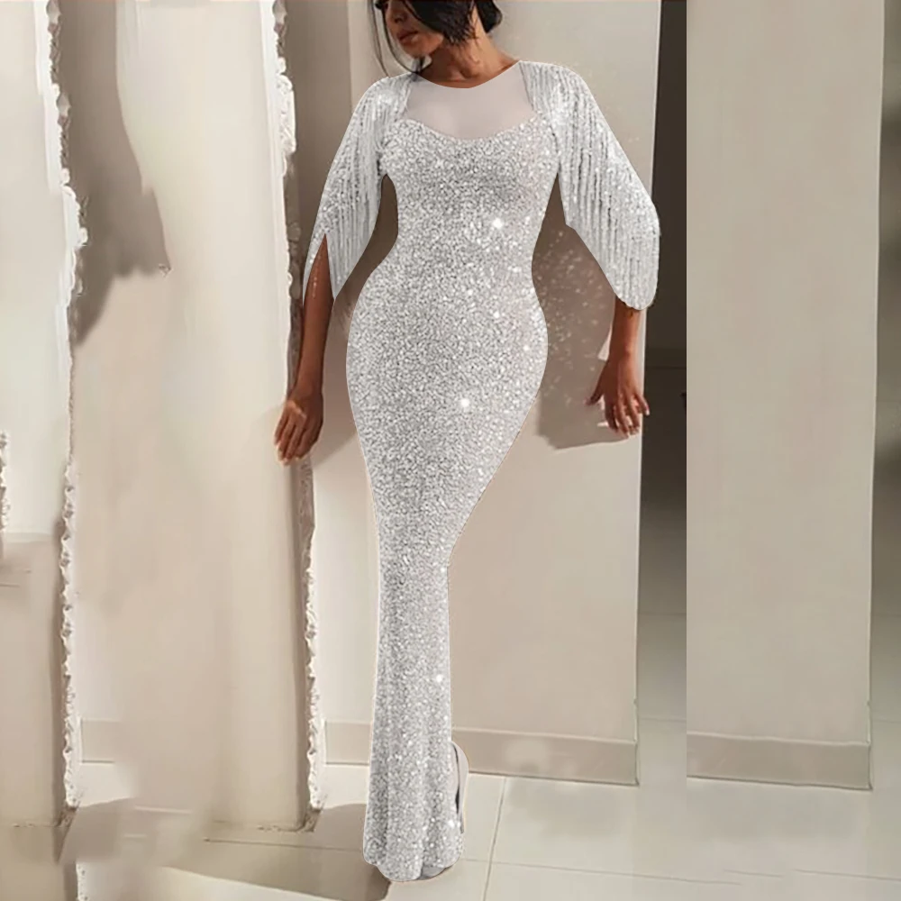 Эхоин женское Макси пикантные элегантные стеганное платье с бахромой Босоножки