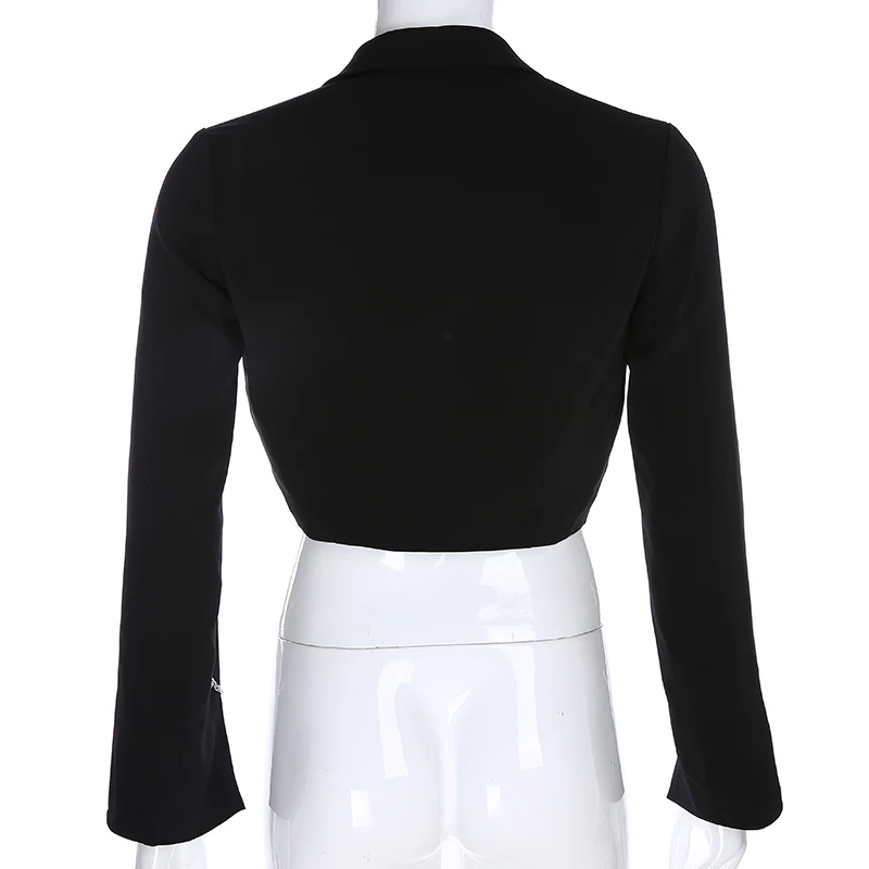 Very best  Darlingaga Fashion Autumn Black Cropped Basic Jacket Women Coat Streetwear Chain Open Sleeve Cardig