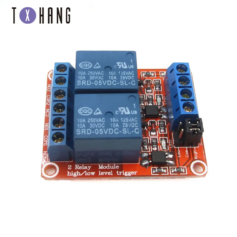 

5V 2-channel relay module board shield with optocoupler for high and low level triggered tantalum capacitors in Arduino