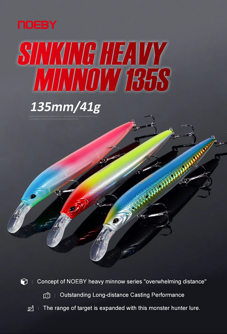 NOEBY Sinking Minnow Angeln Lockt 135mm 41g Lange Casting Wobbler Harten Köder Jerkbait Schwere Minnow für Meer Bass angelgerät – Detail 1