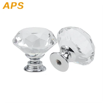 2pcs 3030mm Diamond Shape Crystal Glass Knobs Cupboard Drawer Pull Kitchen Cabinet Handles Hardware Wooden Cabinet Knobs