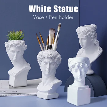 

Nordic Style Creative Portrait Vase Human Head Creative Ornaments Resin David Vase Home Decoration Pen Holder Storage Box