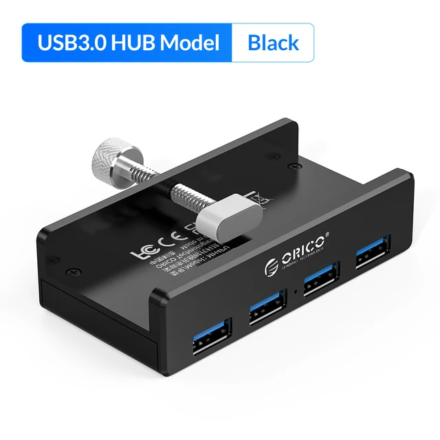 ORICO Clip-type USB 3.0 HUB Aluminum External Multi 4 Ports USB Splitter Adapter for Desktop Laptop Computer Accessories(MH4PU) USB 3.0 Black