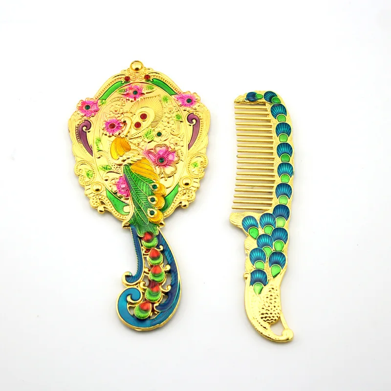 Creative Retro Decorative Pattern Hand Mirror Makeup Mirror Portable Carry-on Beauty Hospital li pin jing Princess Mirror Beauty
