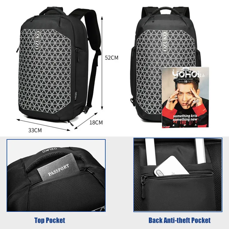OZUKO мужской рюкзак для ноутбука 15," Модный водоотталкивающий usb зарядка многофункциональная дорожная сумка рюкзак мужской Mochilas защита от кражи