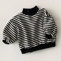 Baby Girls Striped Tops 2023 Autumn Winter New Kids Thicken Warm High-neck Sweatshirt Cotton Clothes Toddler Boys Tees 5