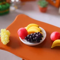 6Pcs/set 1/6 1/12 Scale Mini Simulation Fruit Plate Grape Banana Peach Dollhouse Kitchen Decoration 2