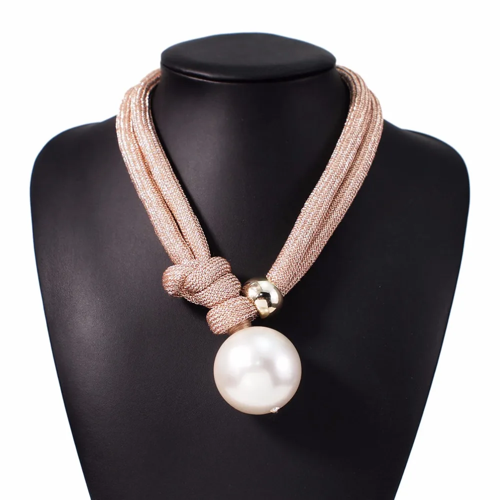 Rose Gold Necklaces Крупный искусственный жемчуг, подвеска, ожерелья для женщин, толстая веревка, регулируемая, массивные чокеры, ожерелья, ювелирные изделия, UKMOC - Окраска металла: Rose Gold Necklaces