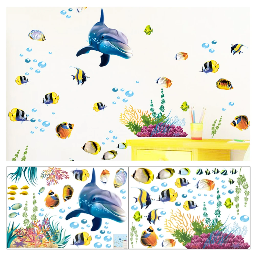 

Aquarium Ocean Wall Stickers For Kids Rooms Bathroom Kitchen Home Decor Cartoon Animals Decals Waterproof Wall Sticker