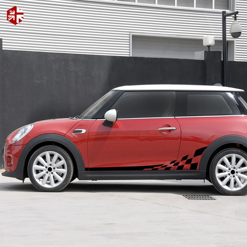 2 Pcs Racing Lattice Style Door Side Stripes Sticker Graphics Vinyl Body Decal For MINI Cooper S F56 One JCW Accessories