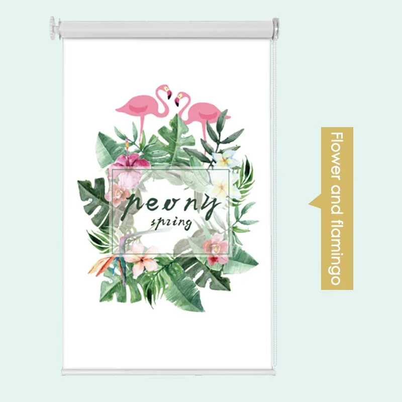 Flower and Flamingo Не прилипает, не давит, подставка для мультфильм рулонные шторы 50%~ затенения ставка изготовление размеров под заказ для мальчиков и девочек детская комната автомобиля рулонные жалюзи с принтом внутри крепление - Цвет: Flower and Flamingo