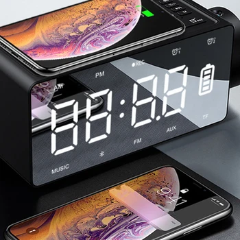 

Clock Alarm Wireless Bluetooth Music Player speaker powerbank LED Time Mirror Speakes for Samsung xiaomi ios huawei TF FM Radio