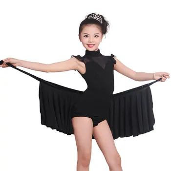 

Girls Kids Lace Splice Latin Dance Dress Suits Children Fringe Skirt Ballroom Modern Dance Costumes 2020