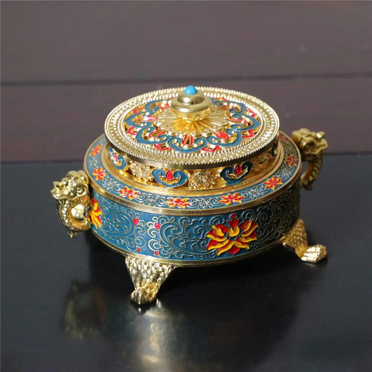 

PHILOGOD Enamel Incense Burner Antique Alloy Home Buddhist Incense Holder Decoration (Blue Enamel)