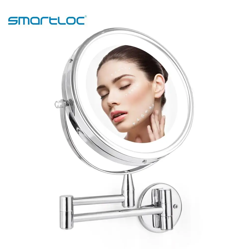 Smartloc Выдвижной светодиодный 8 дюймов 5X Увеличительное Зеркало для ванной комнаты Настенная картина-светильник туалетный столик Макияж для ванной косметические умные зеркала
