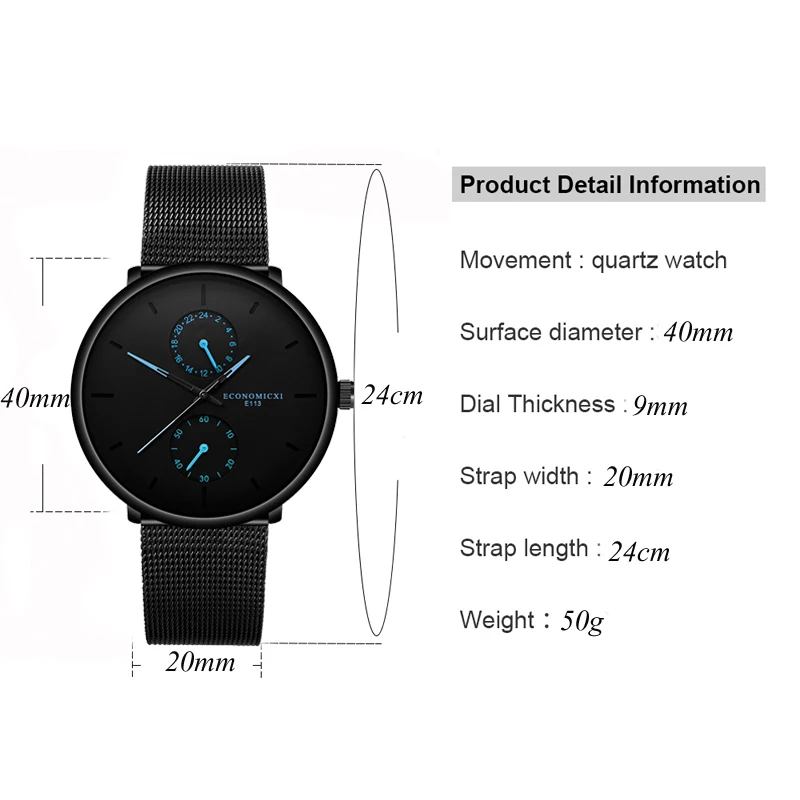 Relojes Hombre синий указатель кварцевые мужские часы повседневные трендовые из нержавеющей стали с сетчатым ремешком ультра тонкий подарок деловые наручные часы