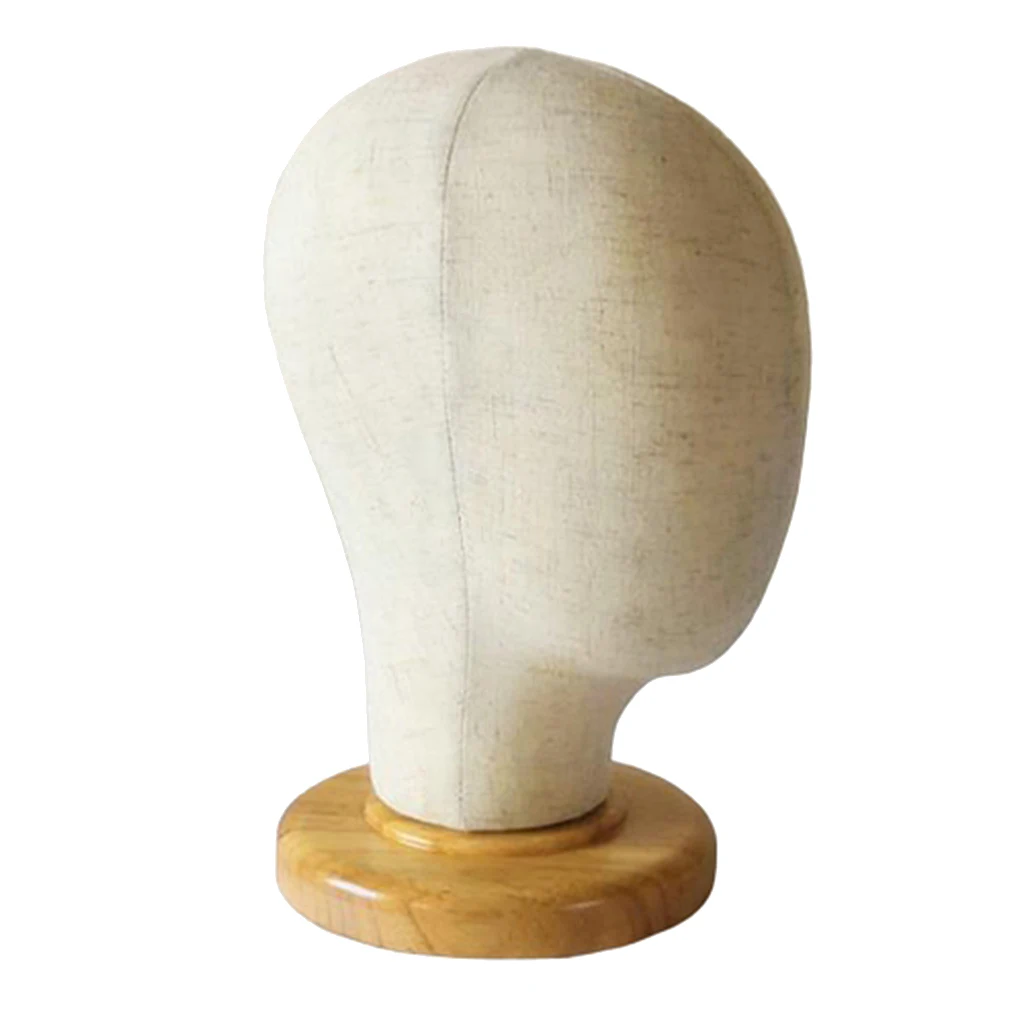 Hair Wigs Extension Making Hats Caps Display Canvas Cork Block Mannequin Head Model with Wooden Stand - 21.26inch