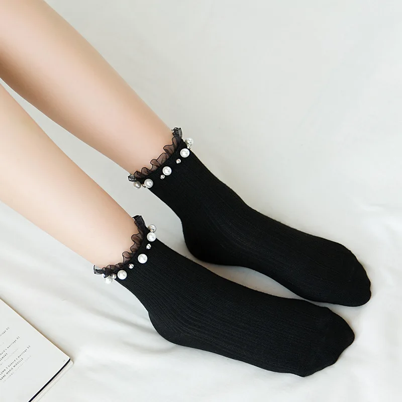 Socks Women Girl Ankle Socks Korean Style Cotton Causal High Quality Fashion 2020 Spring Kawaii Cute Girl Lady Pearl Socks