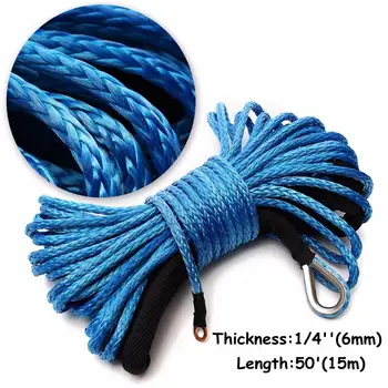 

1/4" x 50' 7700LBs Synthetic Fiber Winch Line Cable Towing Rope With Sheath ATV UTV Blue Traction Rope Solid