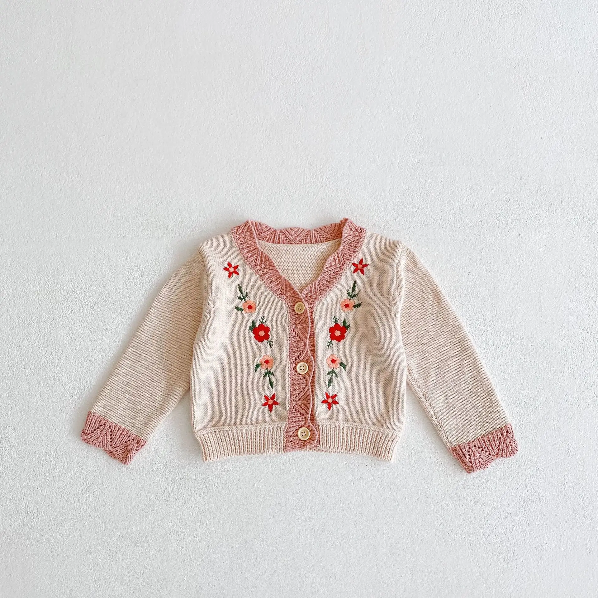 

Spring fall newborn baby girls clothes jersey knit embroidery cardigan sweater coats for toddler baby girls cloth outfit sweater
