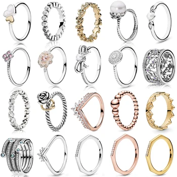 

NEW 2019 100% 925 Sterling Silver Rose Gold Princess Wishbone Forget Me Not Ring for Europe Women Original Fashion Jewelry Gift