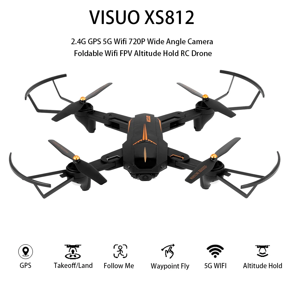 

VISUO RC Drone XS812 2.4G GPS 5G Wifi 1080P Wide Angle Camera Foldable Wifi FPV Altitude Hold RC Drone