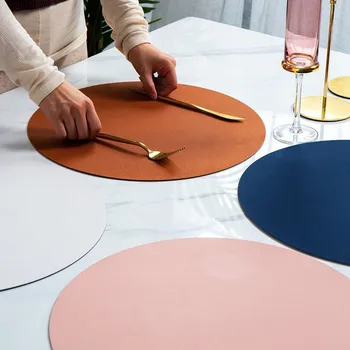 

Dining Table Pad Placemat Pu Leather Table Pad Heat Insulation Non-slip Simple Placemats Disc Coaster Placemat