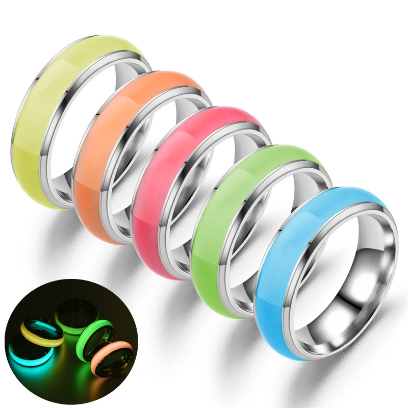 

Glow in The Dark Luminous Stainless Steel Couple Engagement Wedding Ring Men Fluorescent Glowing Finger Ring for Women