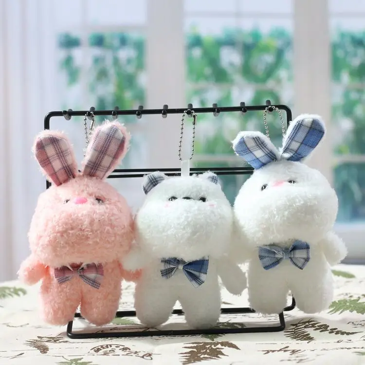 

12cm Cute Kawaii Plush Bear & Rabbit Plush Pendant Toys Keychain Dolls Stuffed Soft Dolls For Girl Bag Decorative Gift