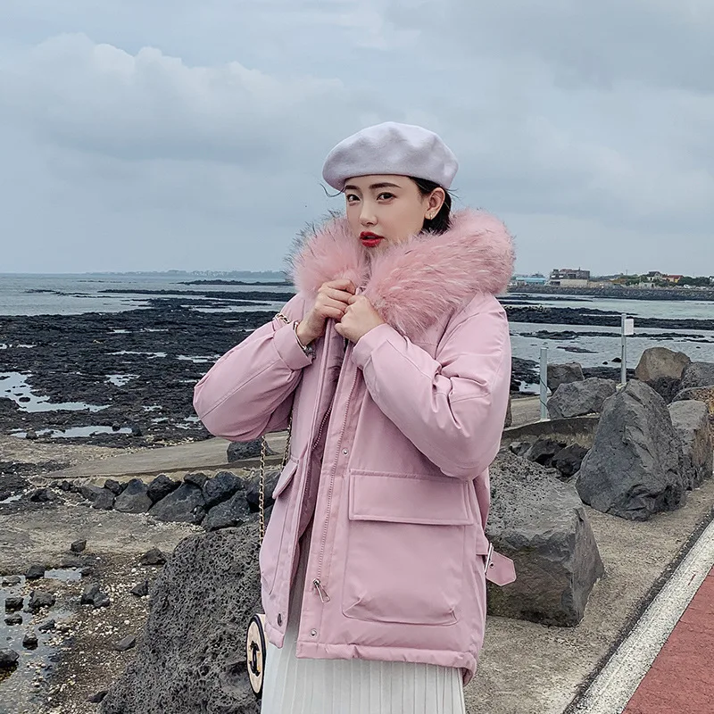 Abrigos Mujer Invierno короткая зимняя куртка женская меховая хлопковая стеганая куртка Женская парка Женская куртка зимнее пальто для женщин - Цвет: Розовый